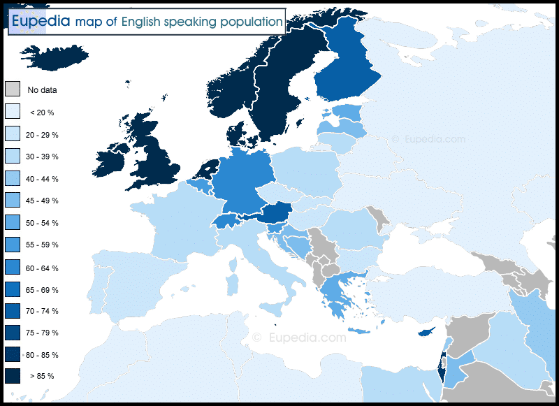 Percentage Of People Who Can Hold a Conversation in English in Europe by Country.