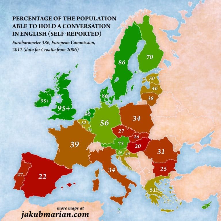 Percentage Of People Who Can Hold a Conversation in English in Europe ...